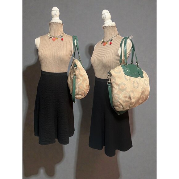 Coach Ashley Dotted OP Art North South Satchel F25183 Beige Sateen Green Leather - Picture 4 of 11